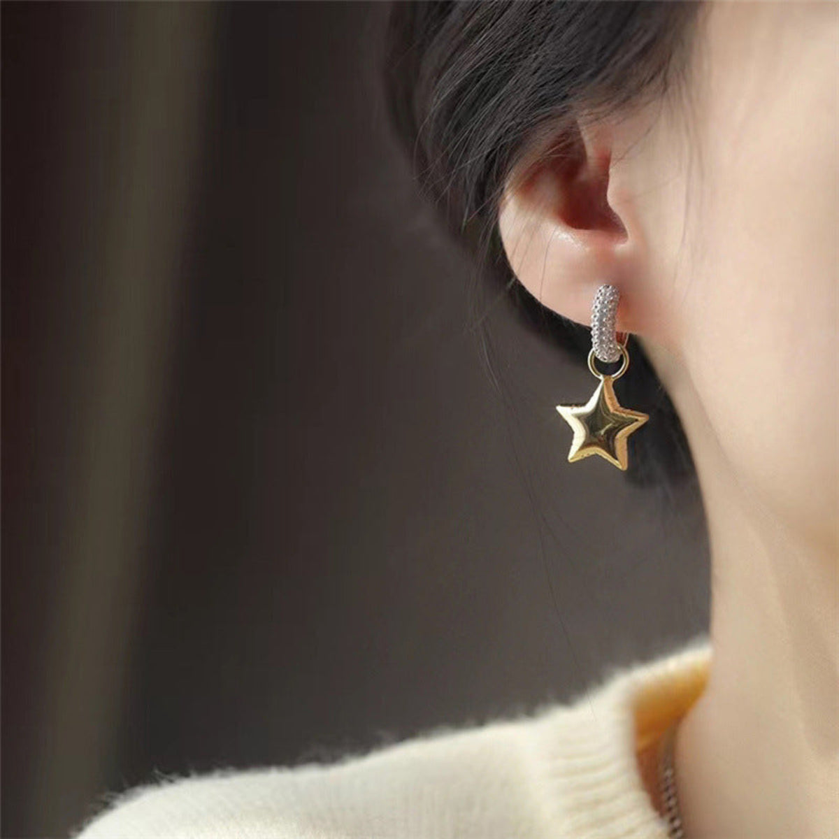 Gold Star & Heart Charm Drop Earrings JLT13952