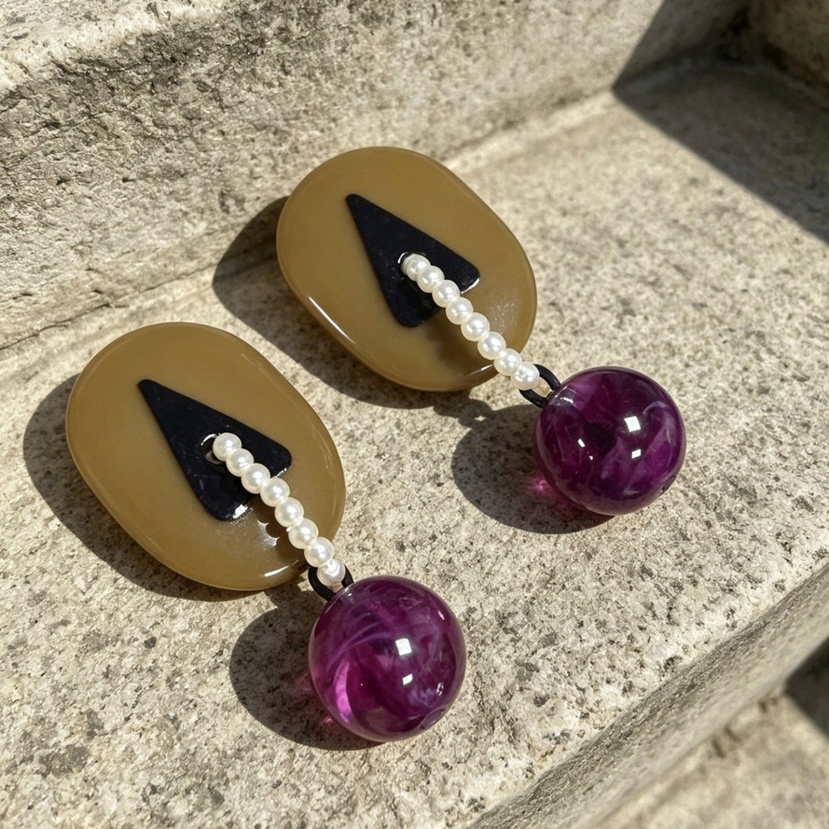 Black & Purple Beaded Drop Earrings JLT13961