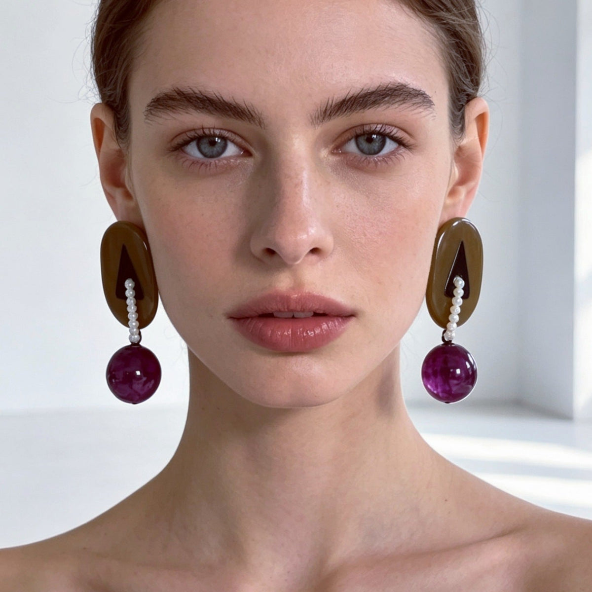 Black & Purple Beaded Drop Earrings JLT13961