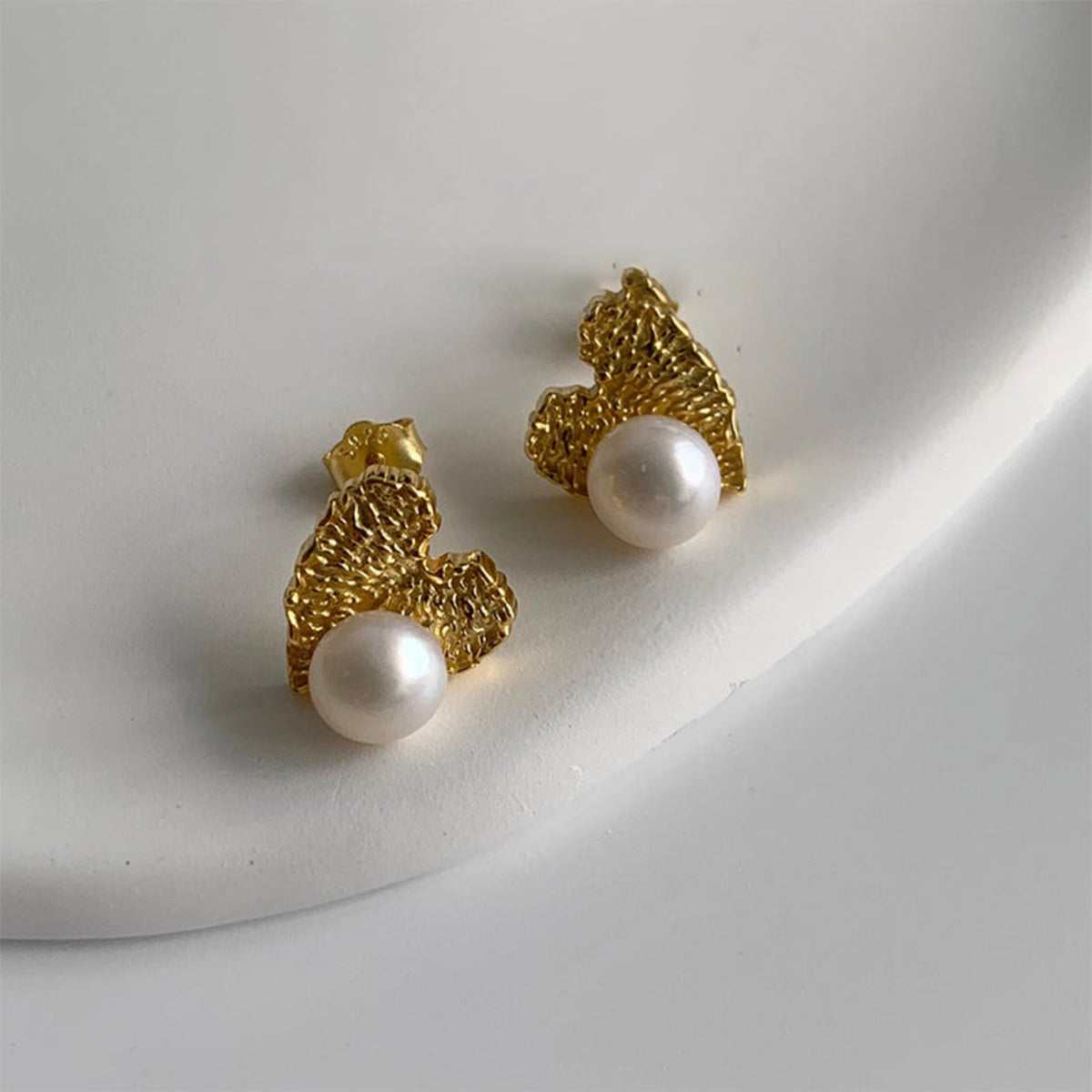 Gold Pearl Stud Drop Earrings JLT13962