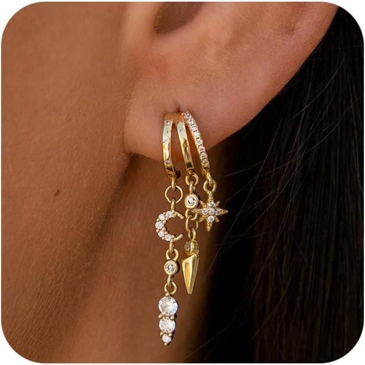Gold Crystal Long Drop Earrings JLT13977