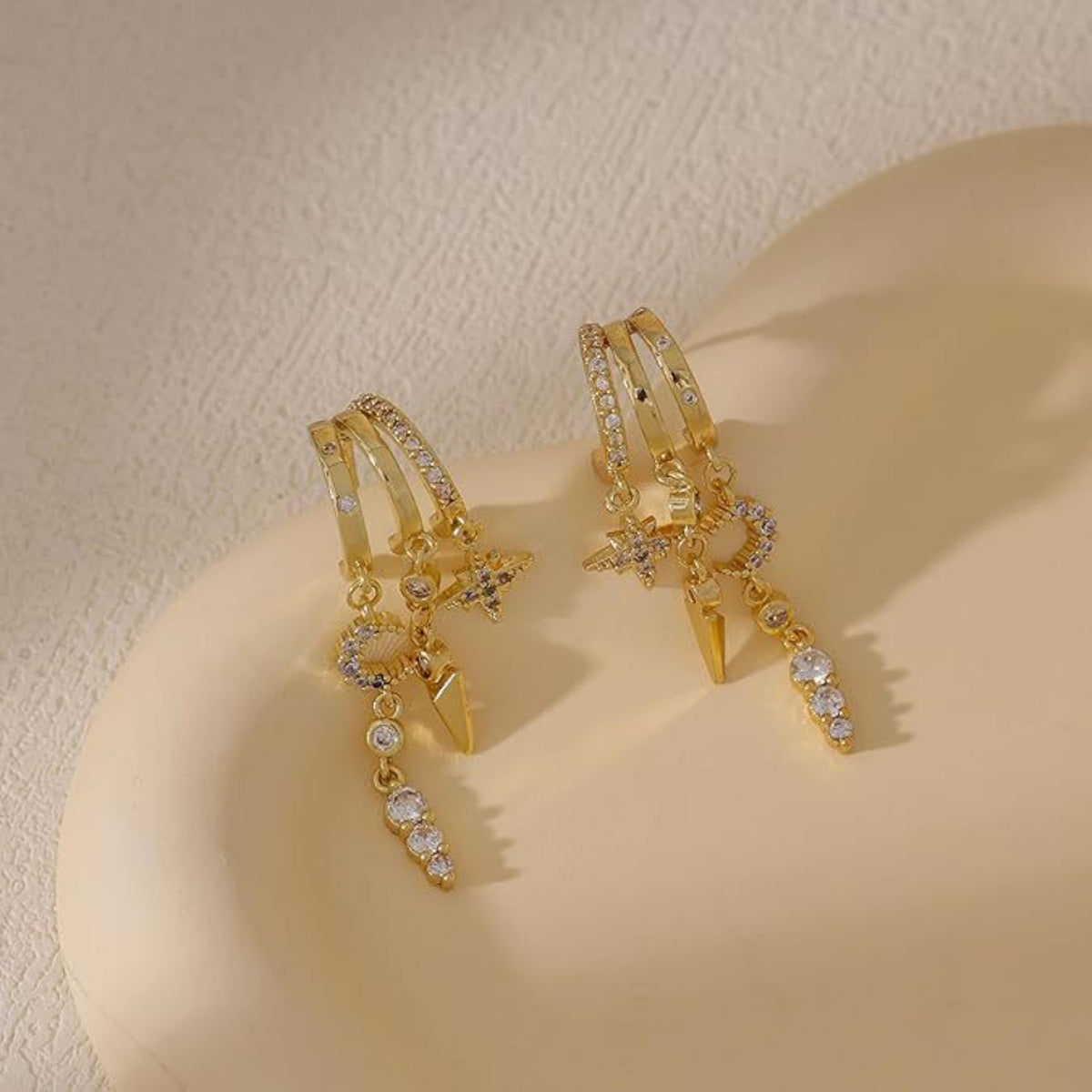 Gold Crystal Long Drop Earrings JLT13977