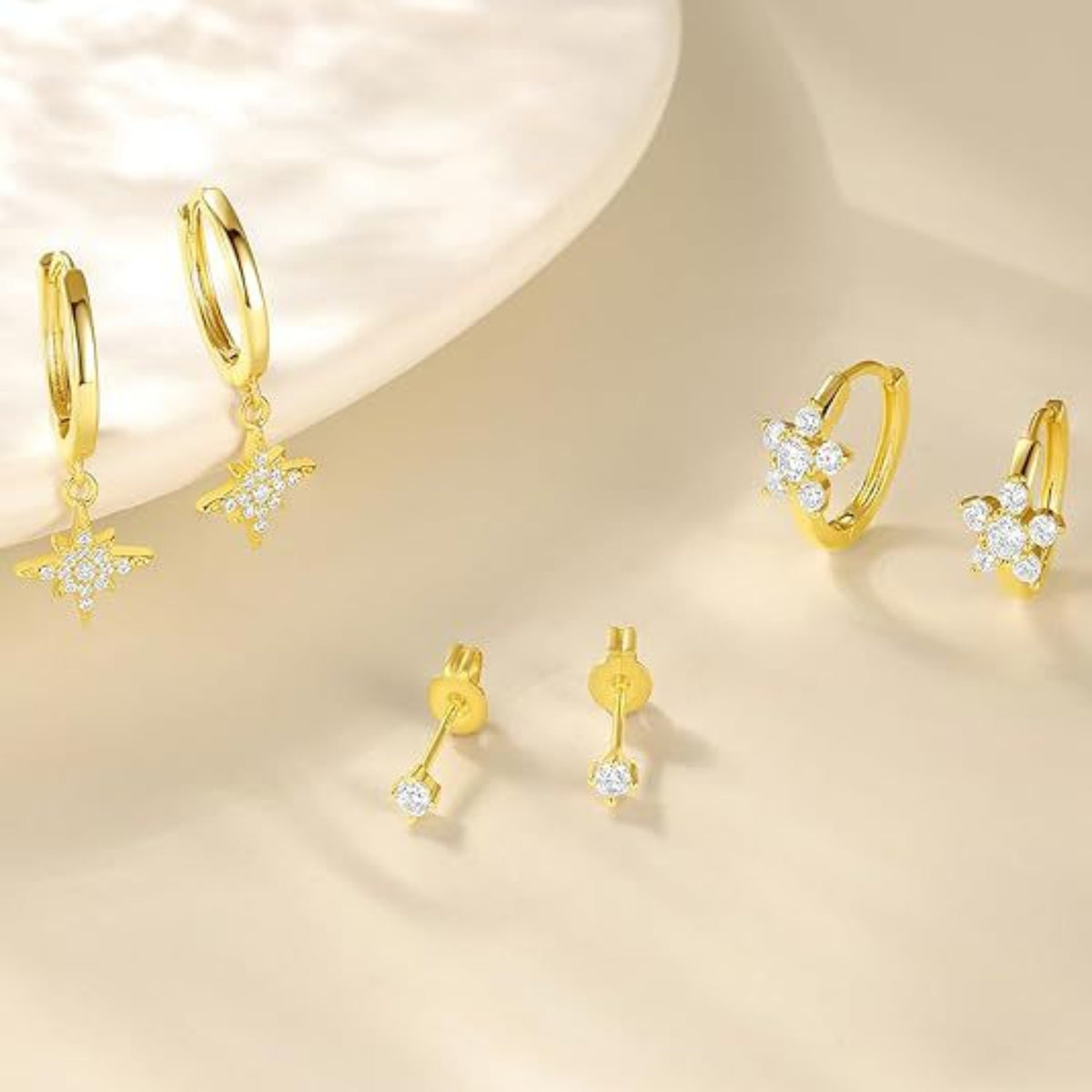 Gold Crystal Star Drop Hoop Earrings JLT13980