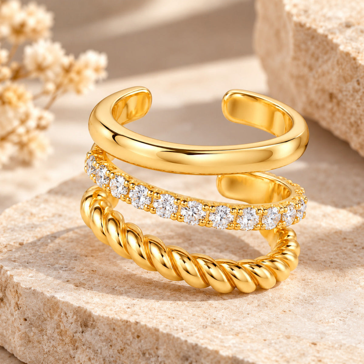 Gold Triple Band Ear Cuff JLT13981