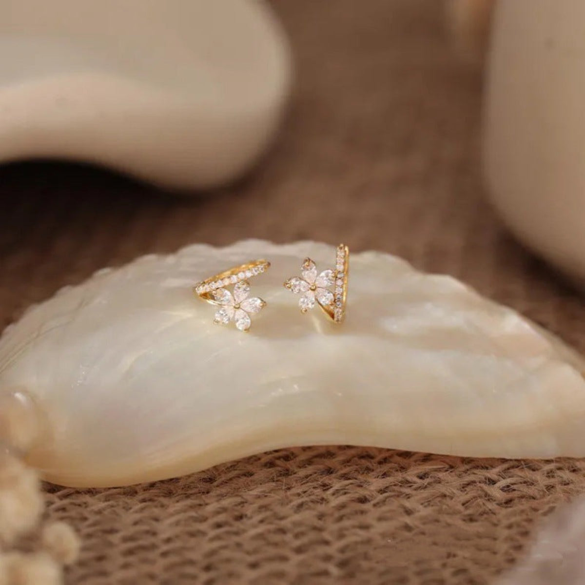 Gold Crystal Flower Stud Earrings JLT13985