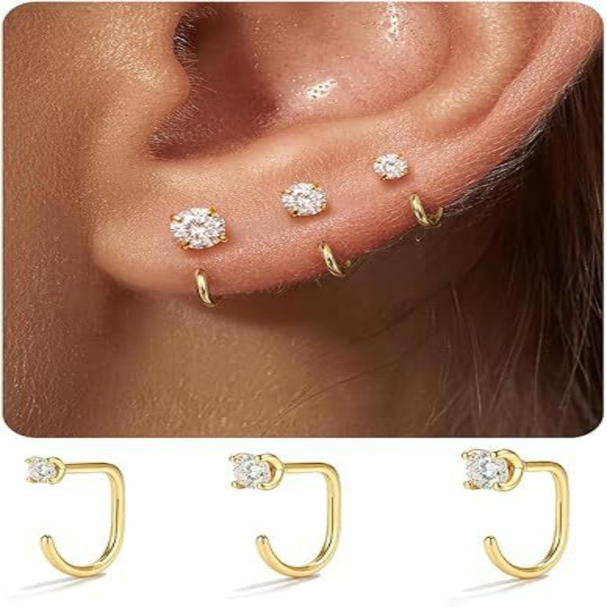 Gold Crystal Half Huggie Hoop Earrings JLT13986