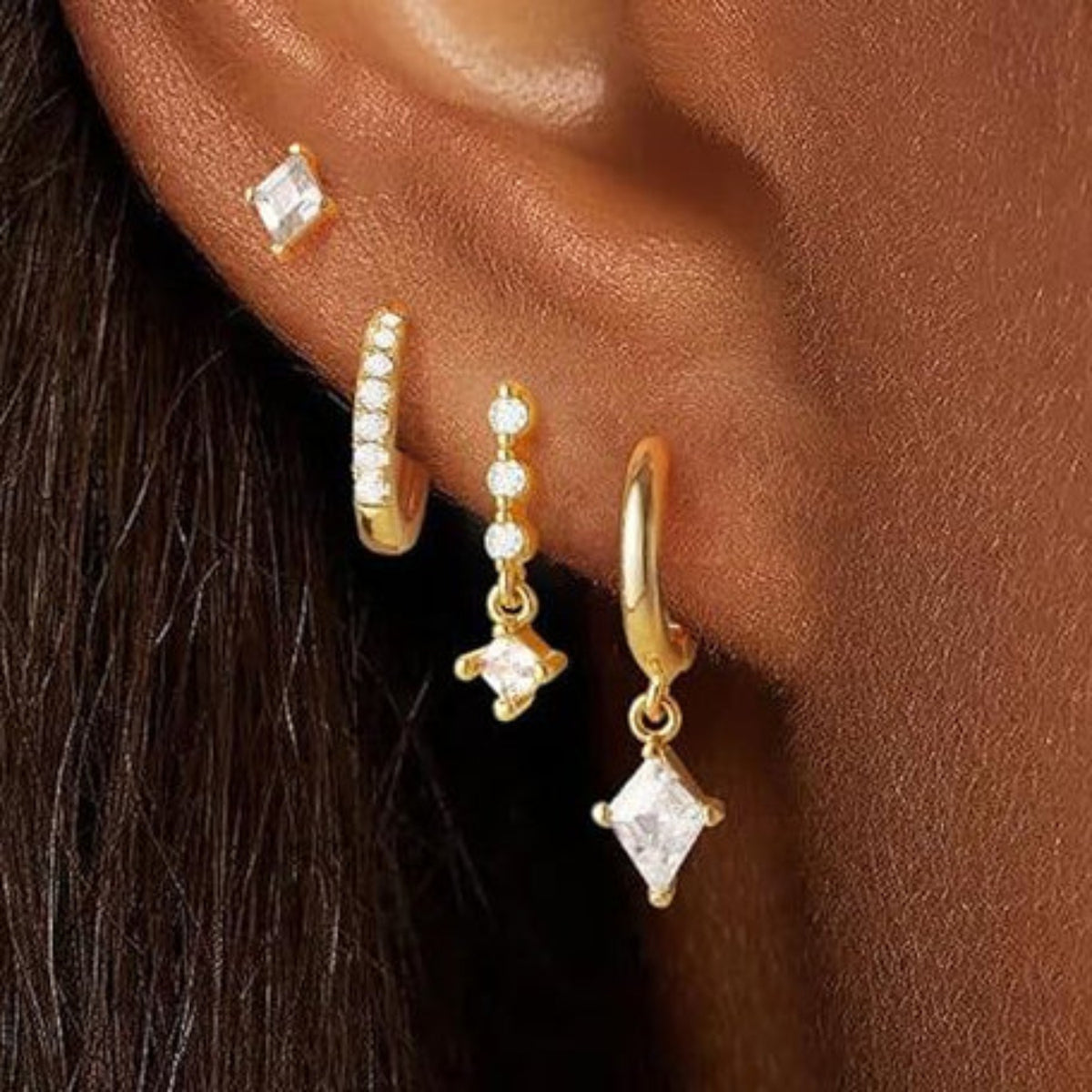 Gold Crystal Geometric Drop Earrings JLT13988