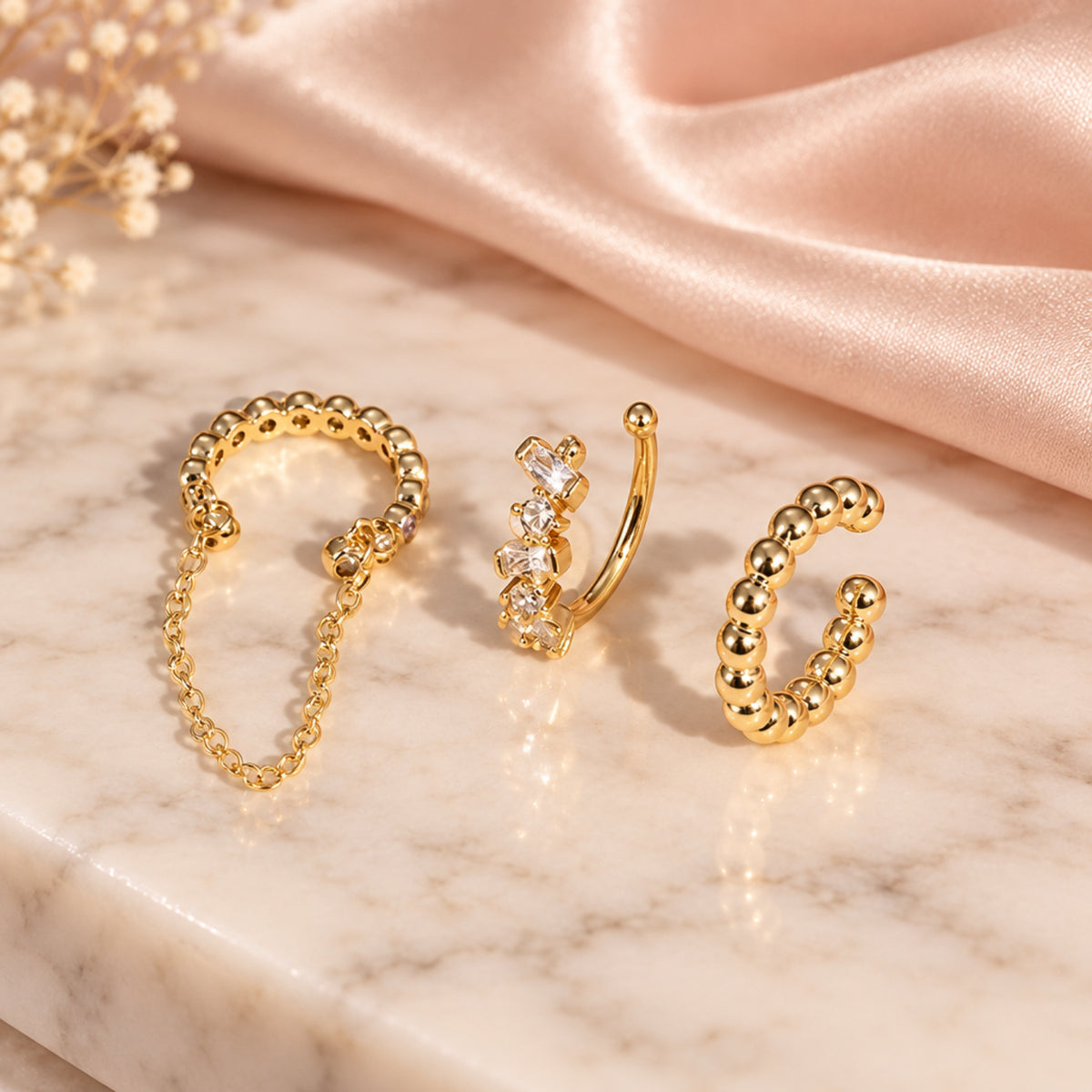 Gold Crystal Chain Ear Cuff Earrings JLT13989