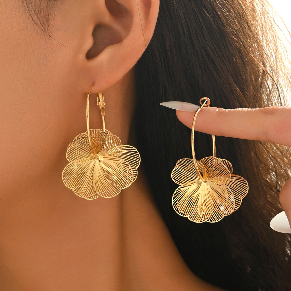 Gold Floral Statement Drop Earrings JLT13992