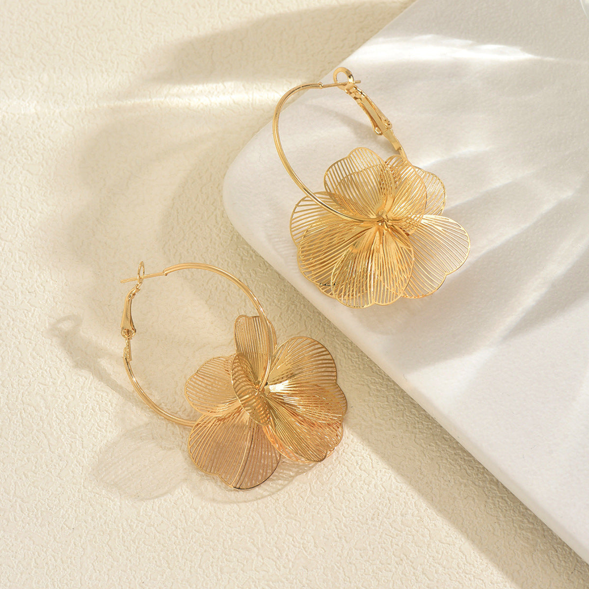 Gold Floral Statement Drop Earrings JLT13992