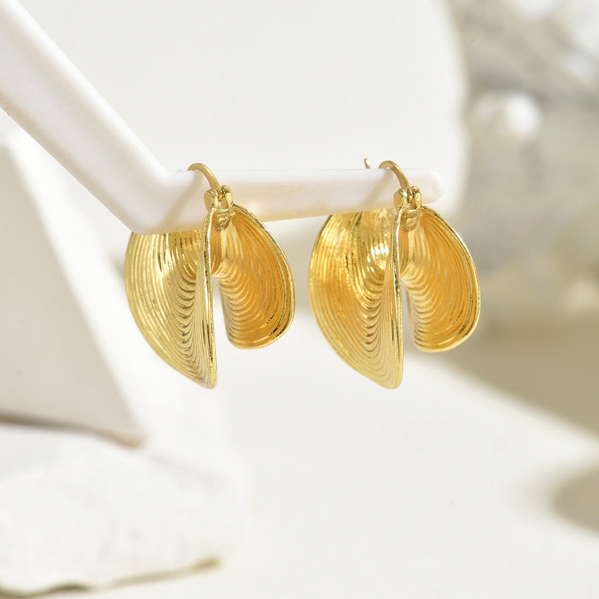 Gold Textured Crescent Hoop Earrings JLT13993