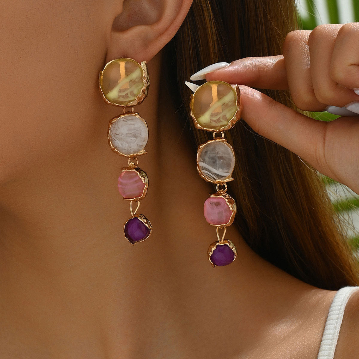 Multicolour Beaded Layered Drop Earrings JLT13997
