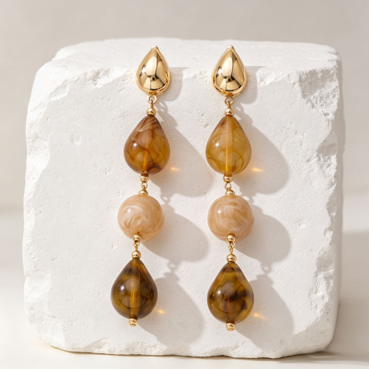 Gold Multicolour Beaded Long Drop Earrings JLT13999