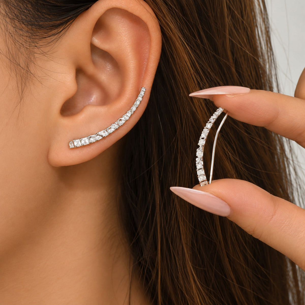 Silver Minimal Curved Drop Earrings JLT14004