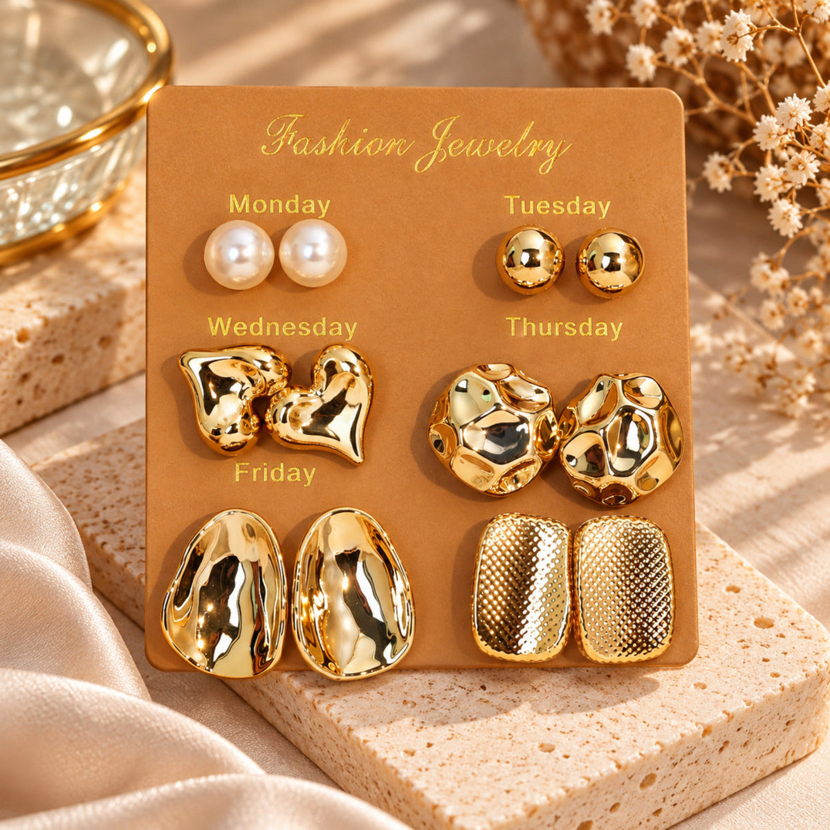 Golden Aura Statement Earrings JLT14009 (Pack of 6 Pairs)