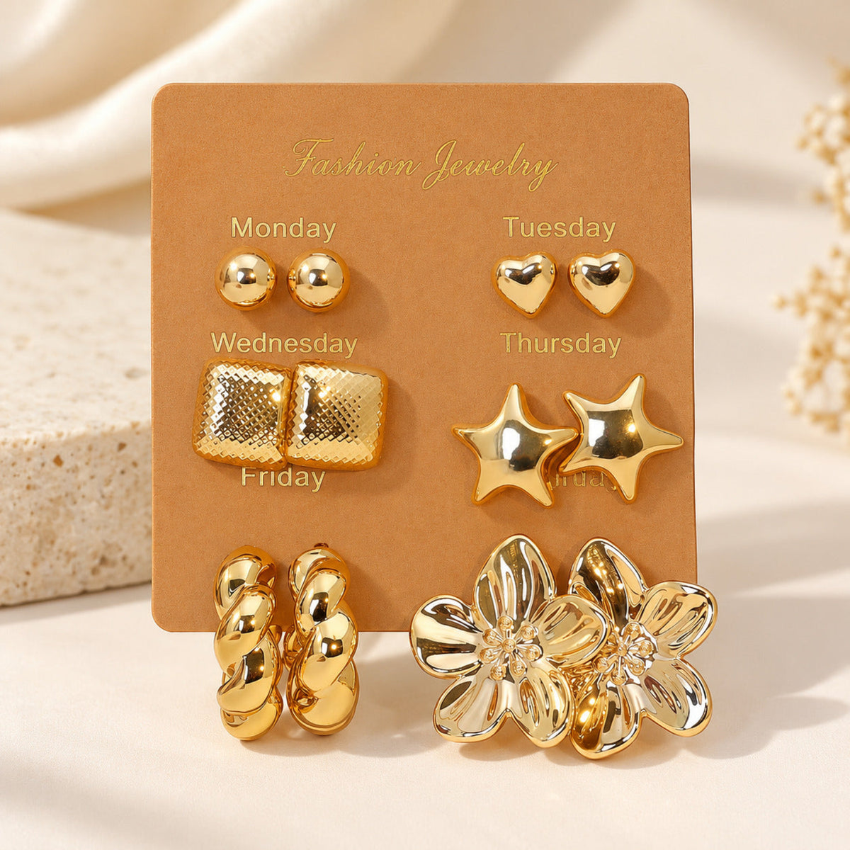 Golden Charm Stories Earrings JLT14011 (Pack of 6 Pairs)