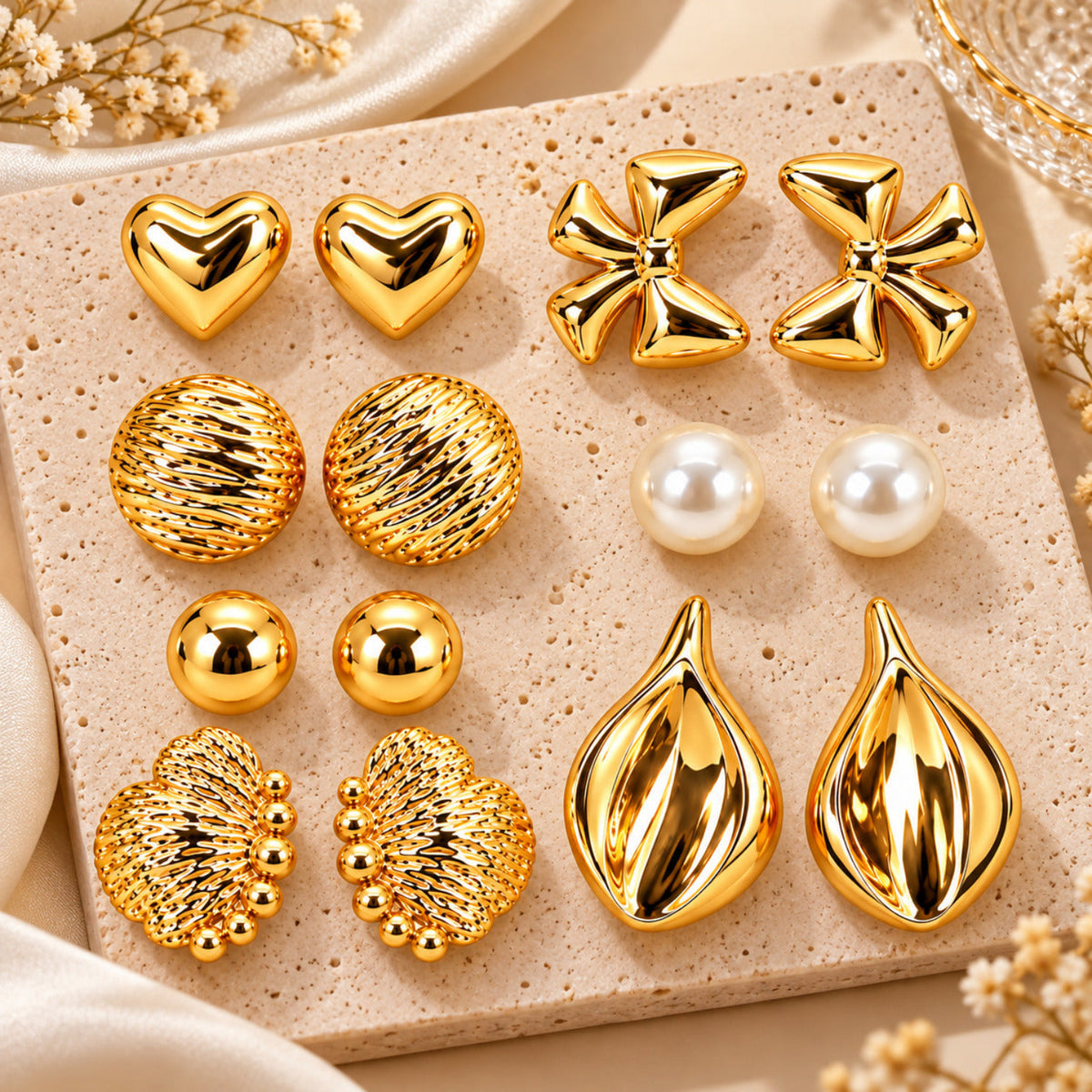 Golden Icon Collection Earrings JLT14015 (Pack of 7 Pairs)