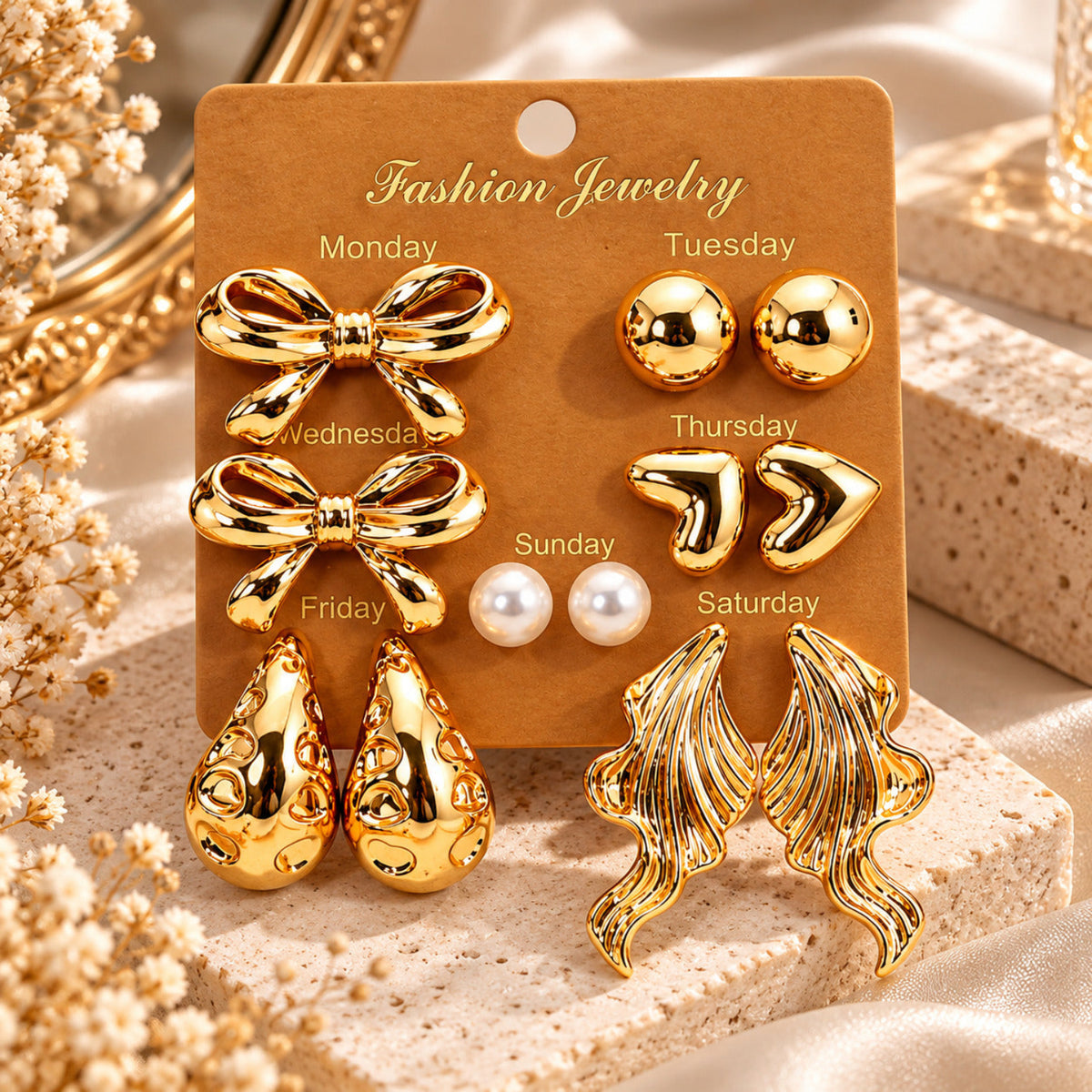Golden Radiance Edit – Gold Earrings JLT14016 (Pack of 6 Pairs)
