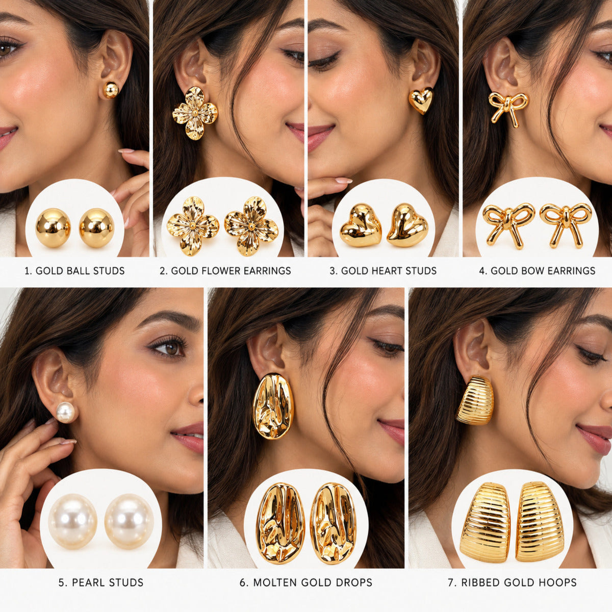 Golden Crush Collection Earrings JLT14017 (Pack of 7 Pairs)
