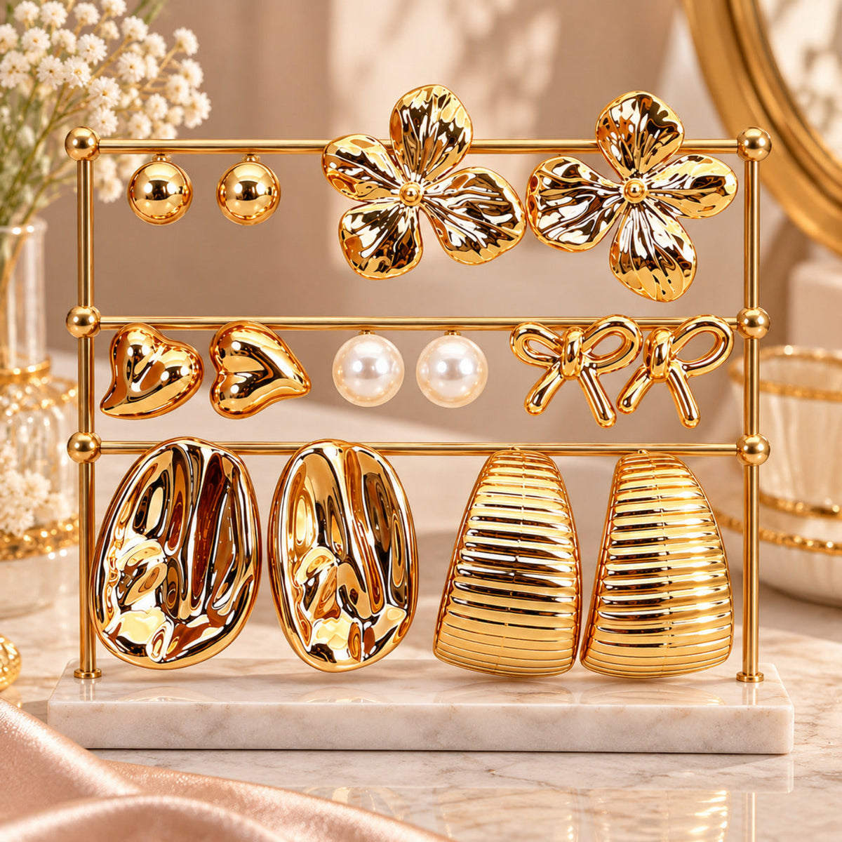 Golden Crush Collection Earrings JLT14017 (Pack of 7 Pairs)