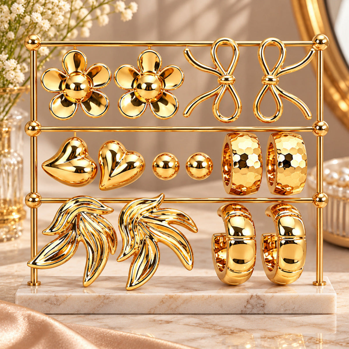 Golden Style Notes Earrings JLT14018 (Pack of 7 Pairs)