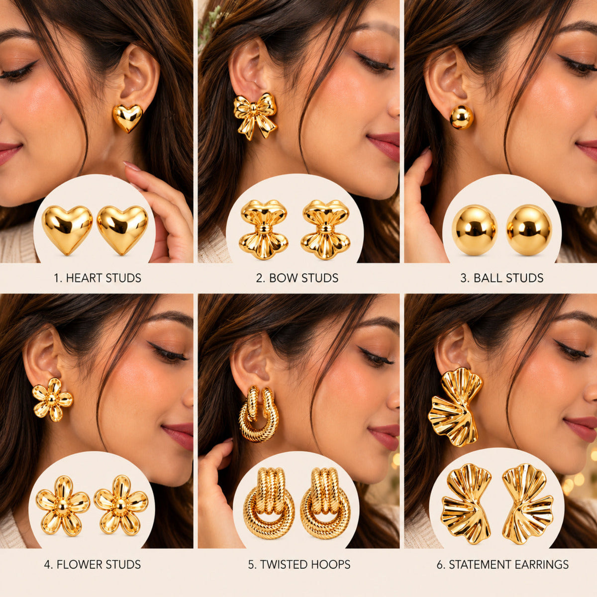 Golden Spark Collection Earrings JLT14020 (Pack of 6 Pairs)