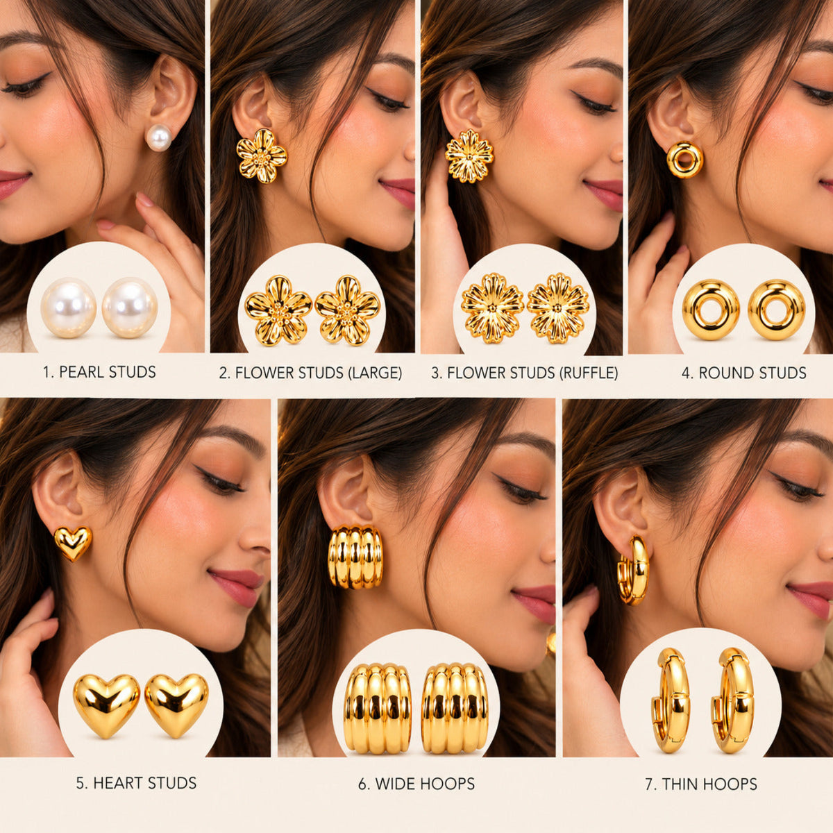 Golden It-Girl Edit Earrings JLT14021 (Pack of 7 Pairs)