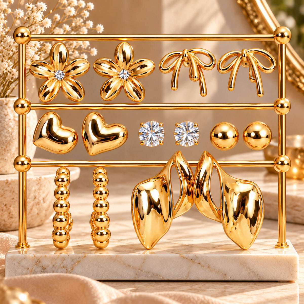 Golden Elegance Set Earrings JLT14022 (Pack of 7 Pairs)