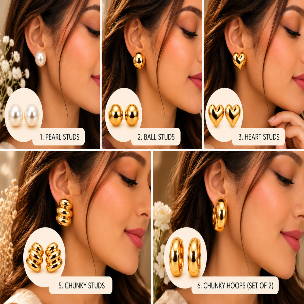 Golden Trend Edit Earrings JLT14023 (Pack of 6 Pairs)