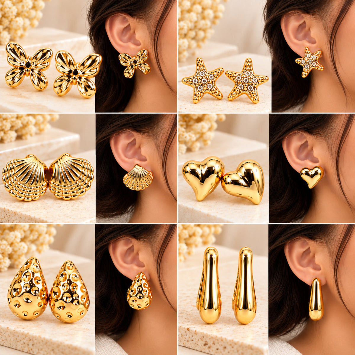 Golden Shine Stories Earrings JLT14024 (Pack of 6 Pairs)