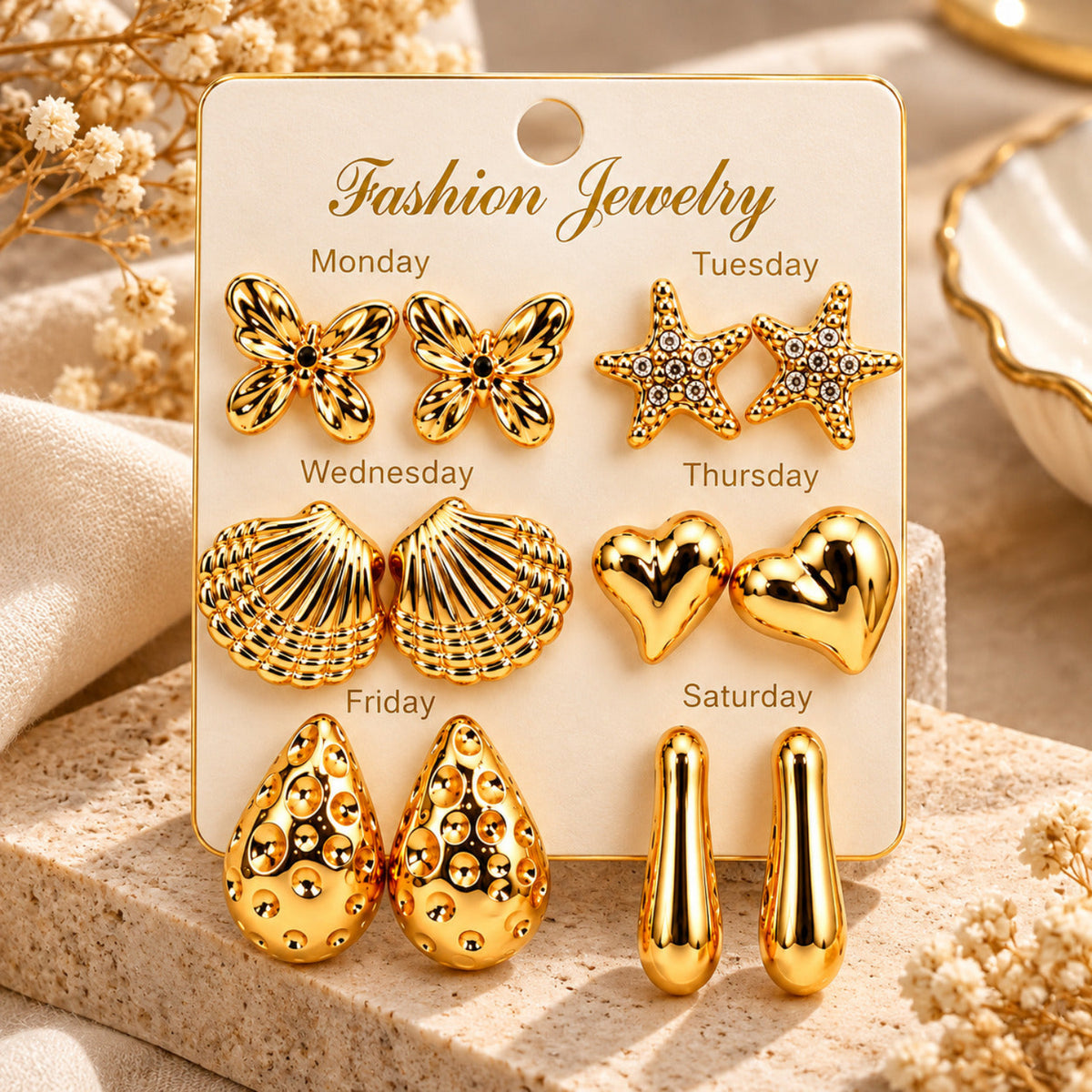 Golden Shine Stories Earrings JLT14024 (Pack of 6 Pairs)