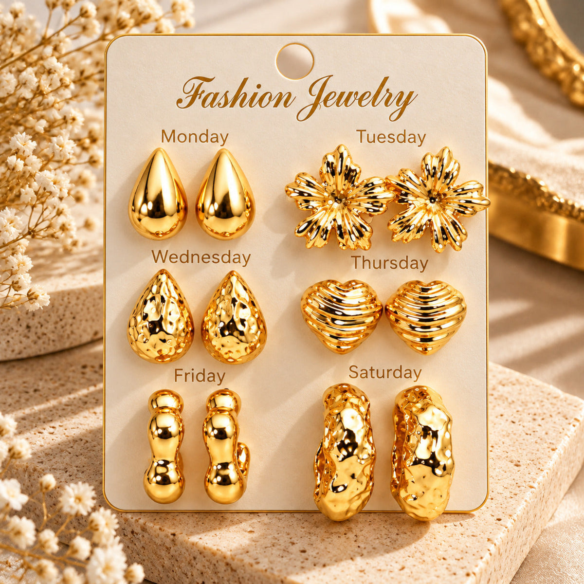 Golden Statement Edit Earrings JLT14025 (Pack of 6 Pairs)