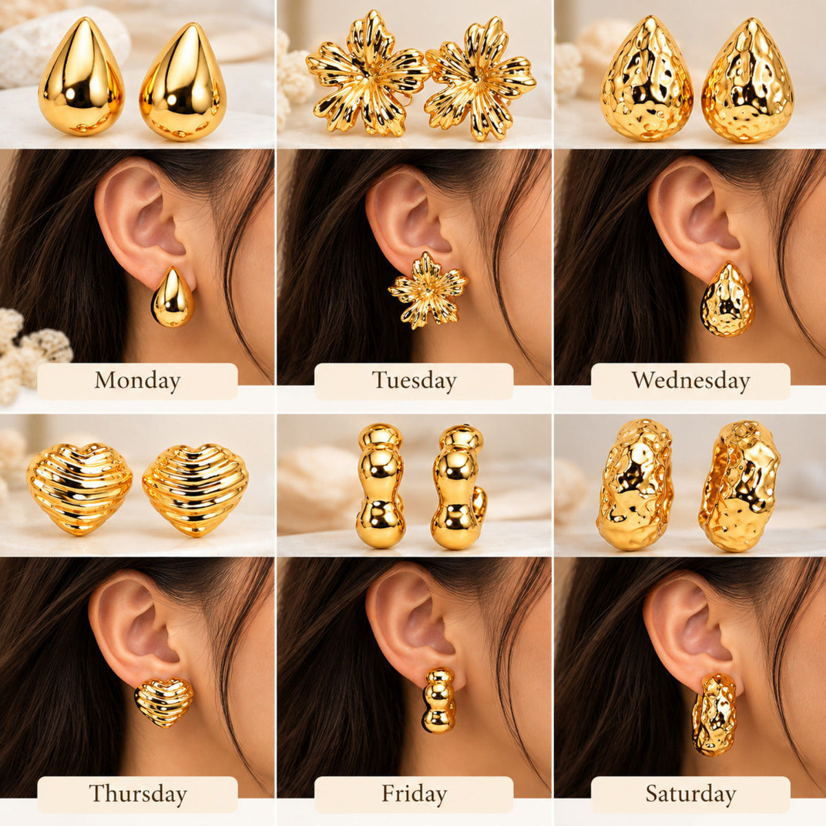 Golden Statement Edit Earrings JLT14025 (Pack of 6 Pairs)