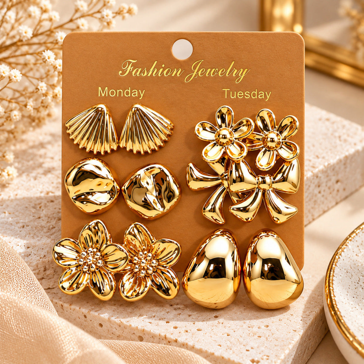 Golden Mood Collection Earrings JLT14029 (Pack of 6 Pairs)