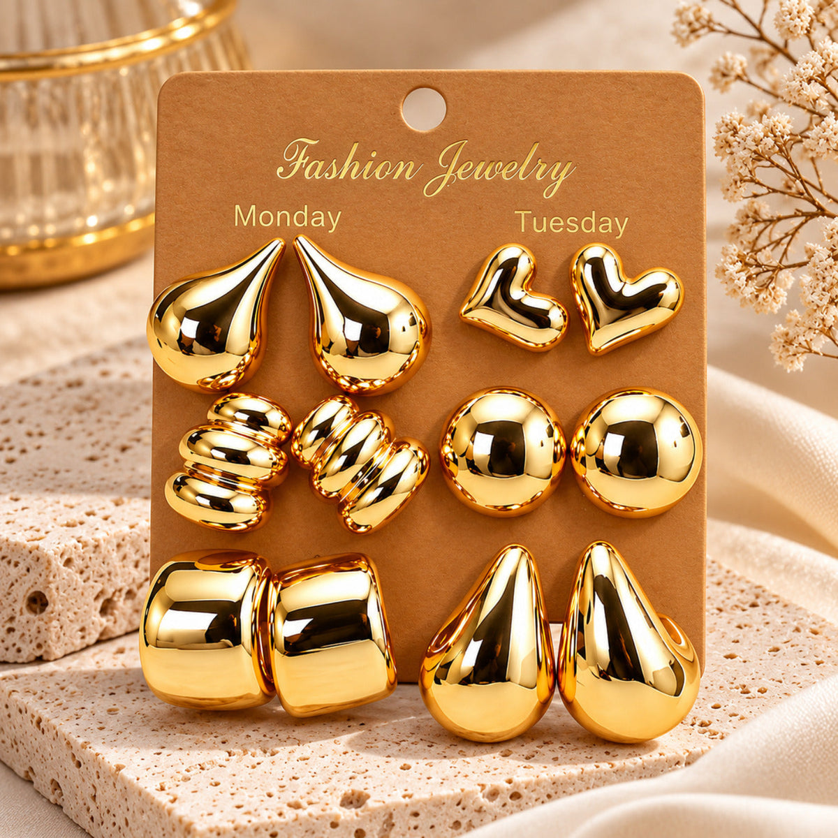 Golden Signature Edit Earrings JLT14031 (Pack of 6 Pairs)