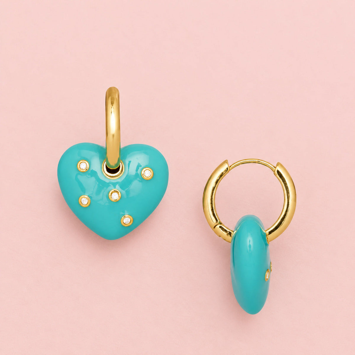 Aqua Heart Charm Huggie Earrings JLT14036