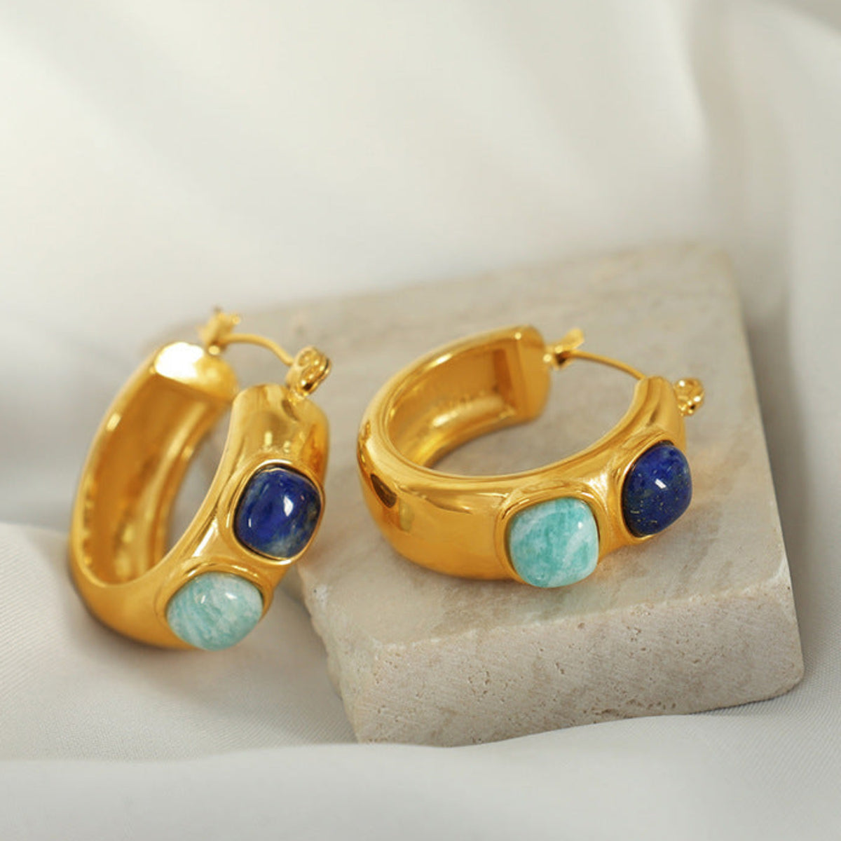 Golden Azure Stone Statement Hoops JLT14037