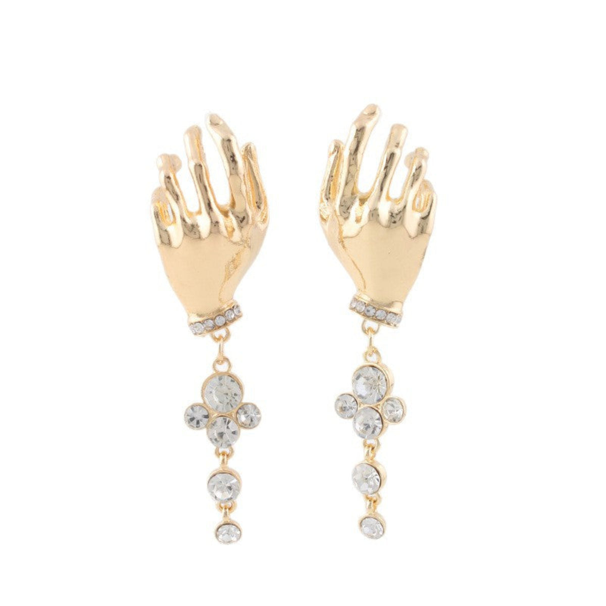 Golden Sculpted Hand Crystal Drop Earrings JLT14038