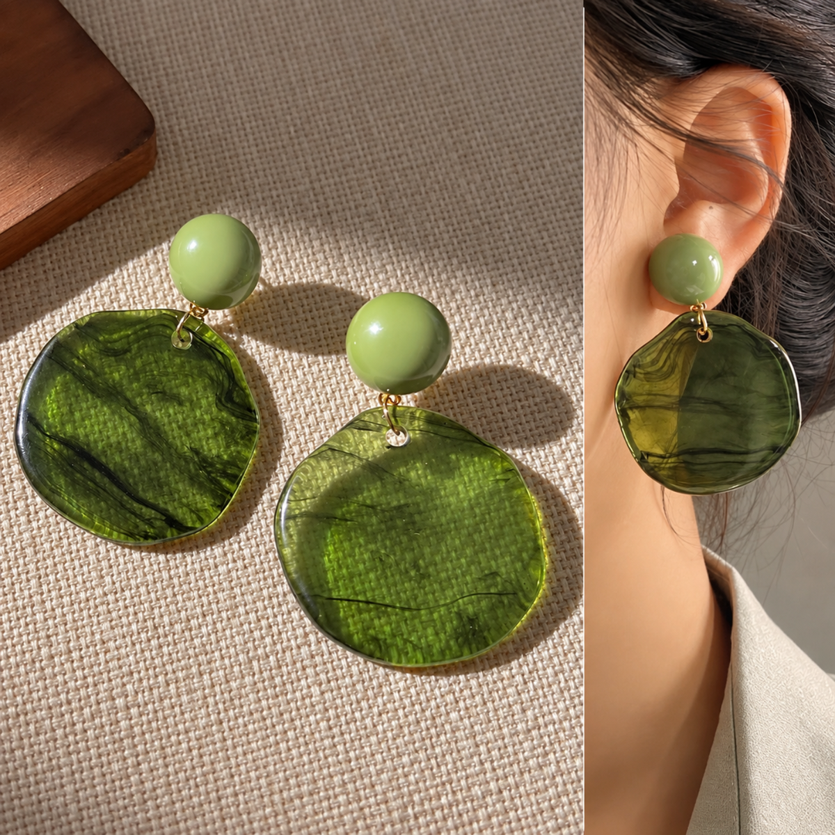 Green Marble Disc Drop Earrings JLT14039