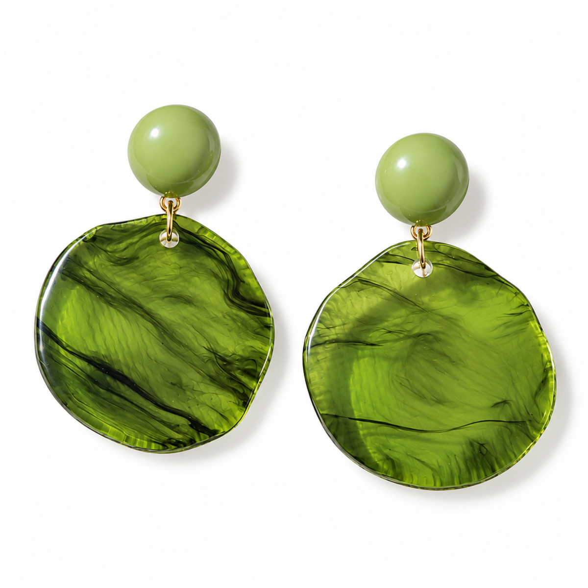 Green Marble Disc Drop Earrings JLT14039