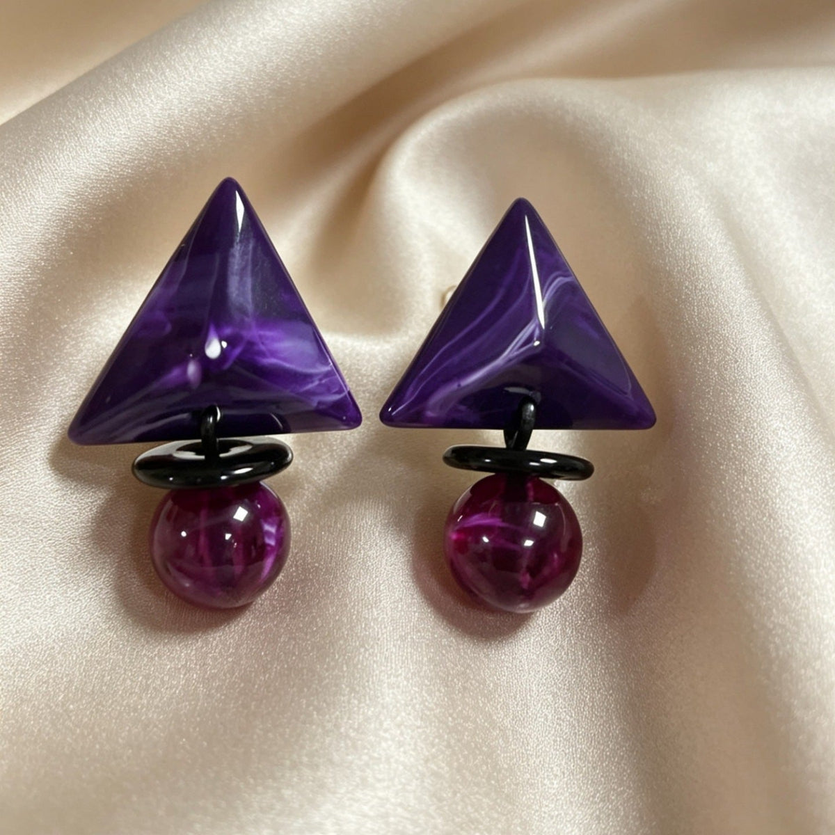Glossy Purple Geometric Drop Earrings JLT14040