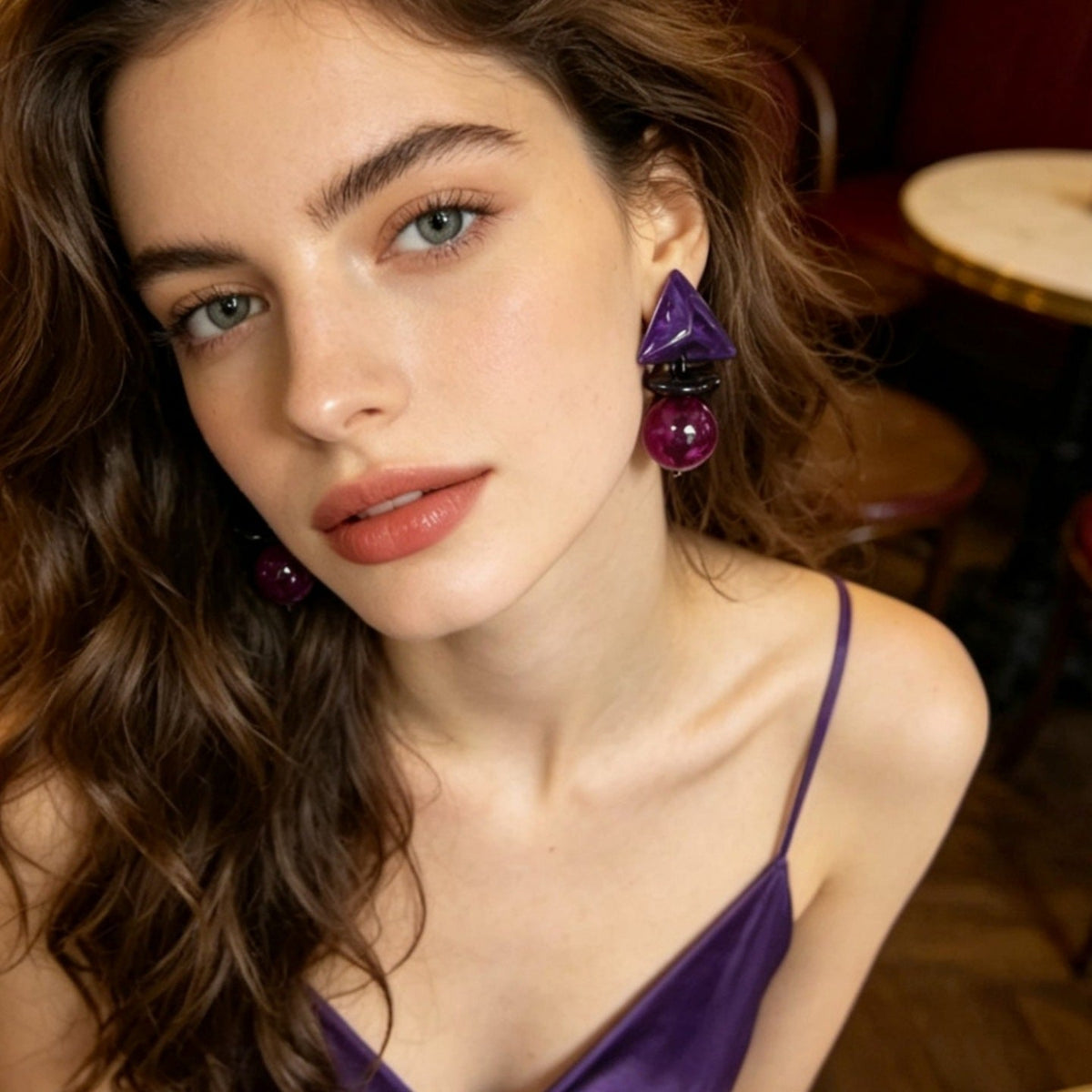 Glossy Purple Geometric Drop Earrings JLT14040
