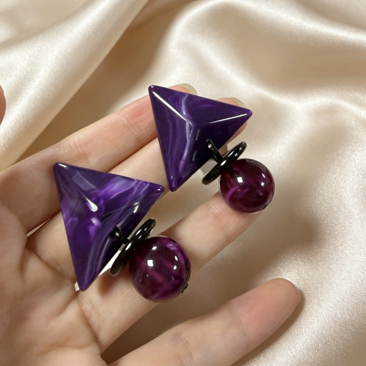 Glossy Purple Geometric Drop Earrings JLT14040