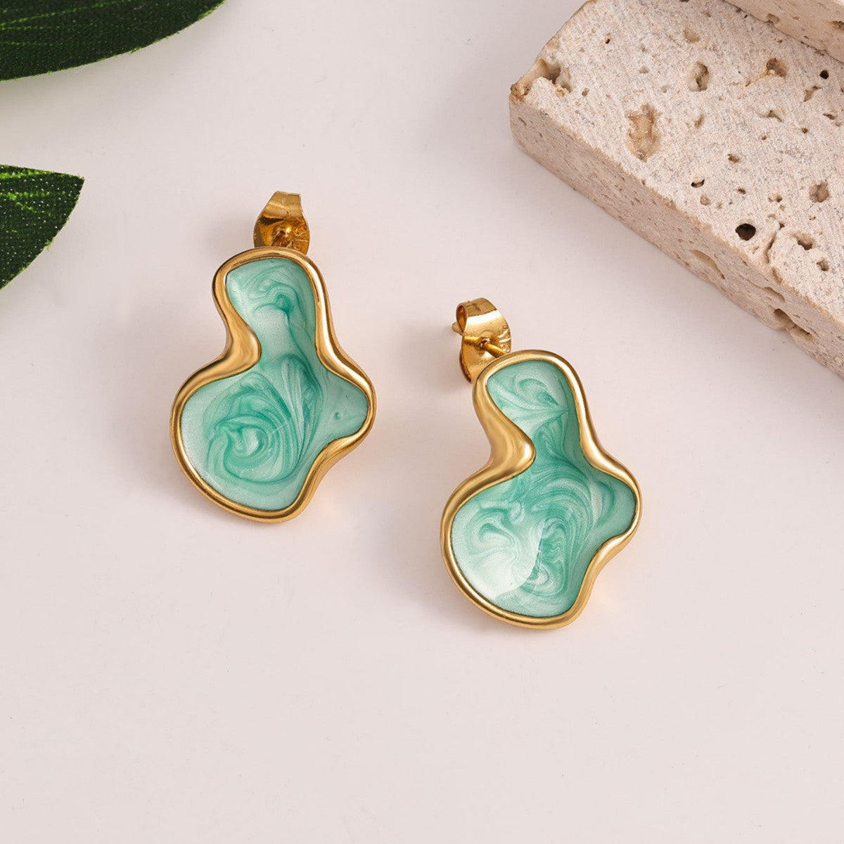 Golden Teal Abstract Drop Earrings JLT14042