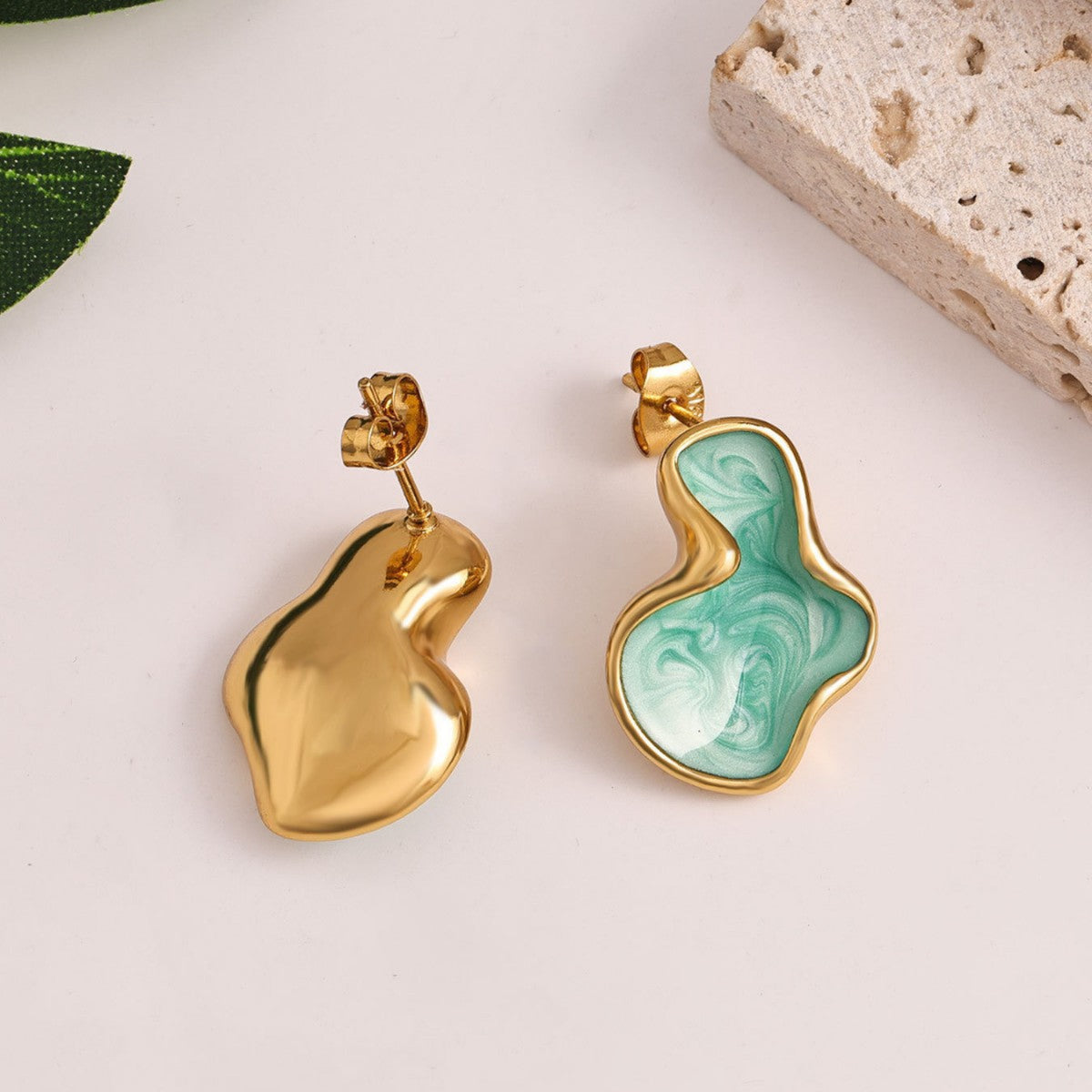 Golden Teal Abstract Drop Earrings JLT14042
