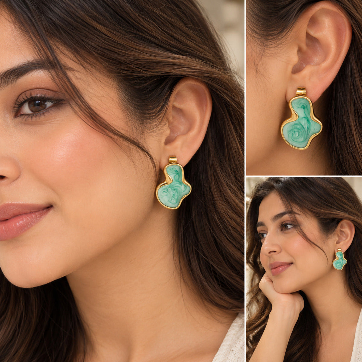 Golden Teal Abstract Drop Earrings JLT14042