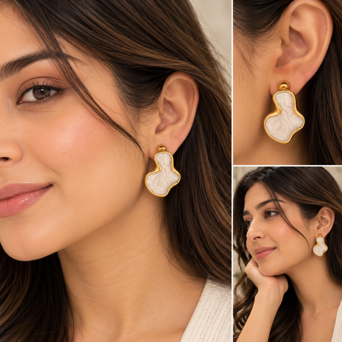 Golden Ivory Abstract Drop Earrings JLT14043