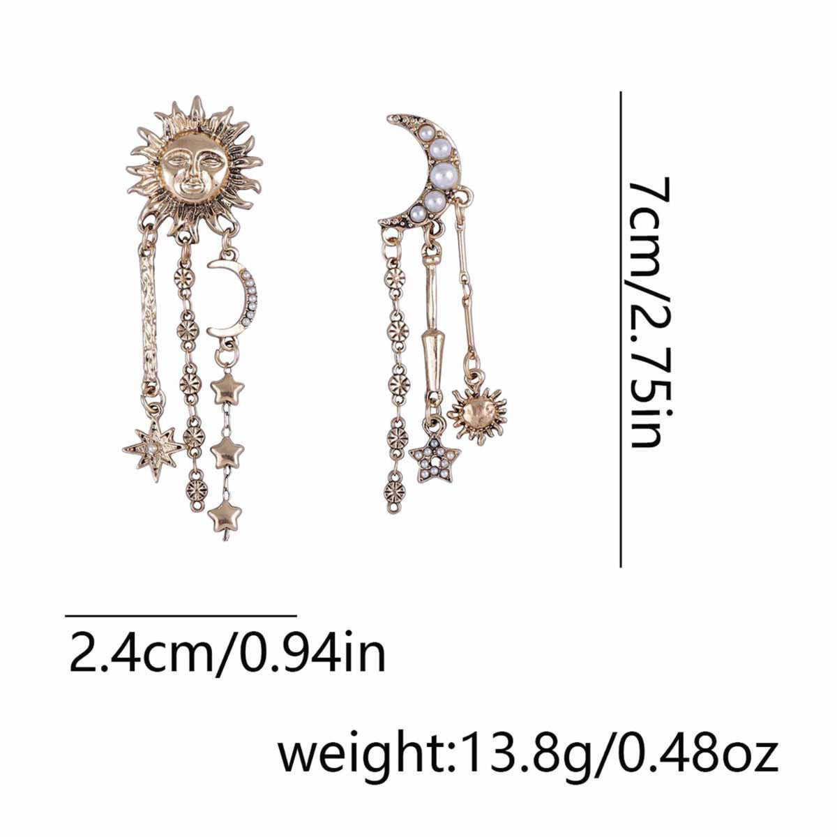 Golden Celestial Sun Moon Dangle Earrings JLT14046