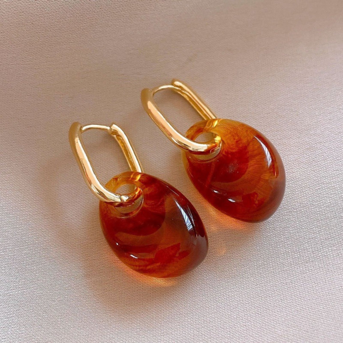 Golden Amber Oval Hoop Earrings JLT14047