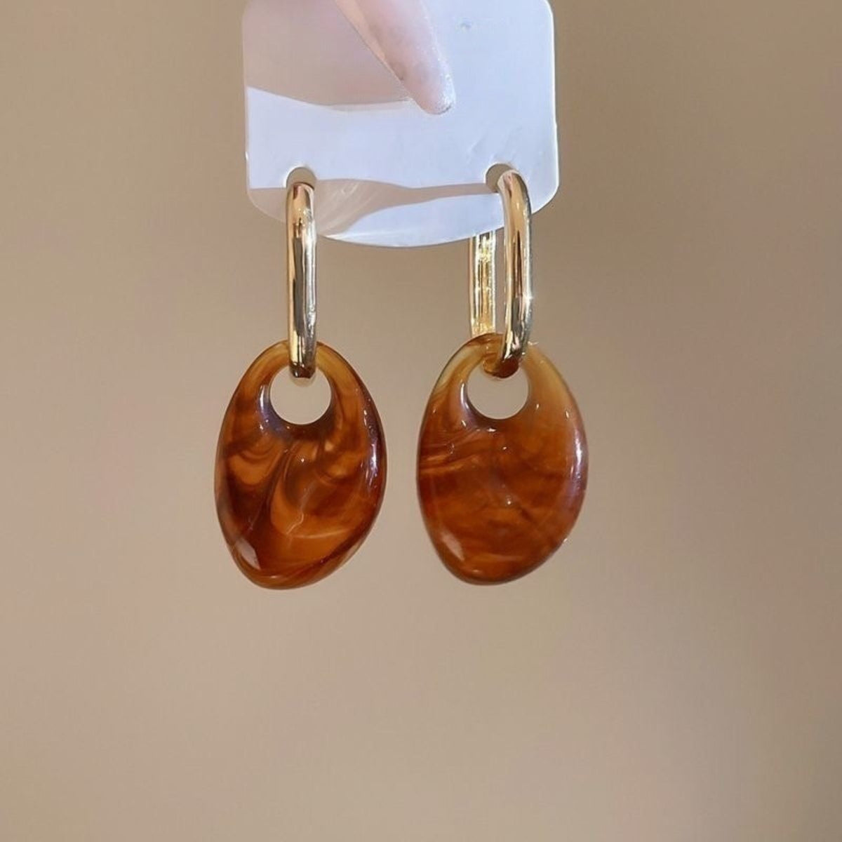 Golden Amber Oval Hoop Earrings JLT14047